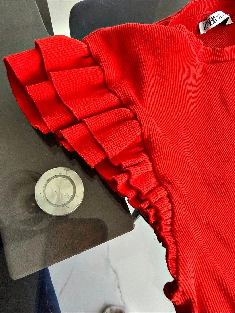 Zara Ribbed Ruffle Sleeveless Top - Picture 2 of 9